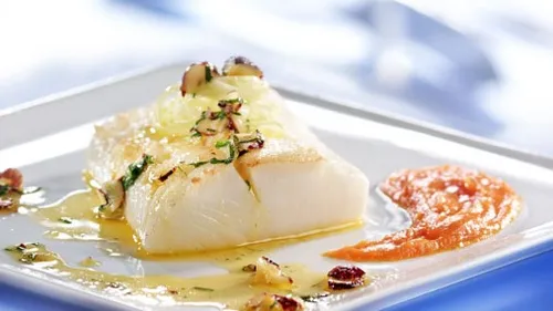 Filet de flétan et sa crème de carotte et potimarron