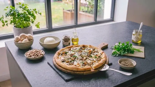 Pizza maison à la truffe et aux champignons