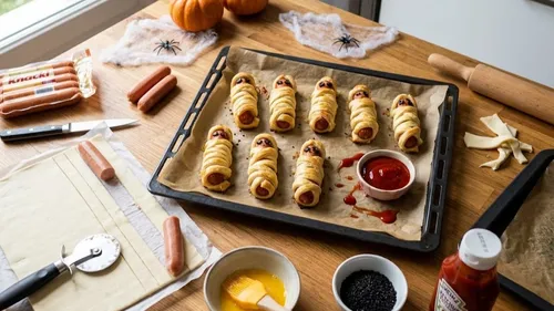  Doigts de momie feuilletés à la saucisse à croquer pour Halloween