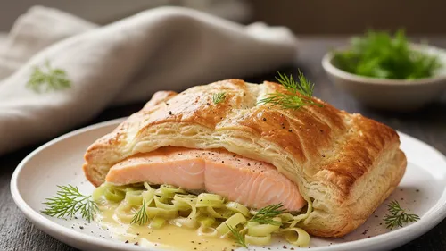 Feuilleté de saumon et poireaux