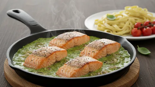 Saumon à la crème et au pesto