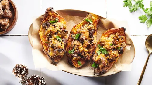 Patates douces farcies aux champignons et châtaignes