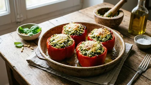 Poivrons farcis de riz au pesto