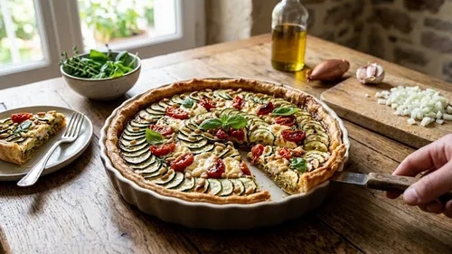 TARTE ESTIVALE AUX COURGETTES, TOMATES ET CHÈVRE FRAIS