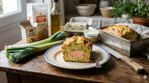 Cake aux poireaux et saumon