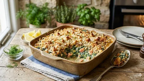 Crumble de saumon fumé aux épinards
