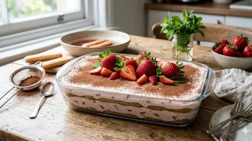Tiramisu léger aux fraises et mascarpone (sans œufs)