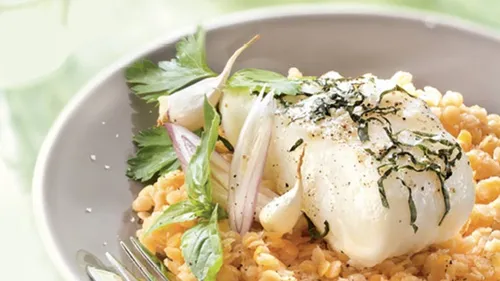 Cabillaud sur lit de lentilles corail