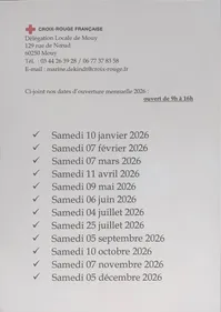 Ouverture mensuelle le samedi 3 octobre Croix-Rouge Francaise de Mouy 