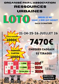 SUPER LOTO ORGANISE PAR L'ASSOCIATION RESSOURCES URBAINES