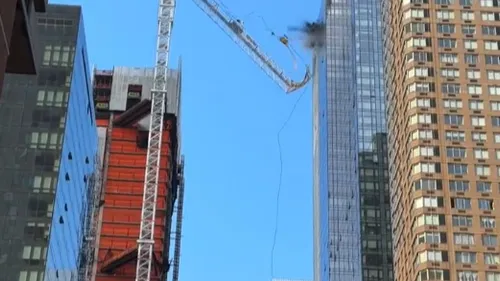 New York : l'impressionnante chute d'une grue en flammes en pleine...