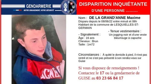 Un adolescent porté disparu dans l'Aisne, la gendarmerie lance un...