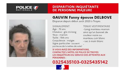 Disparition inquiétante d'une femme de 70 ans