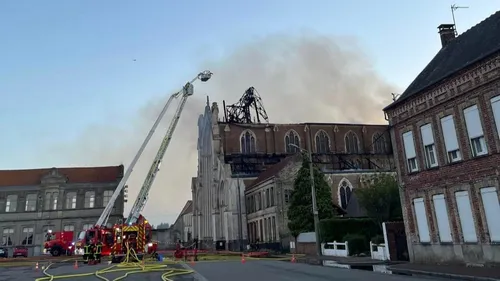 Les pompiers en intervention à l'Eglise de l'Immaculée-Conception à...