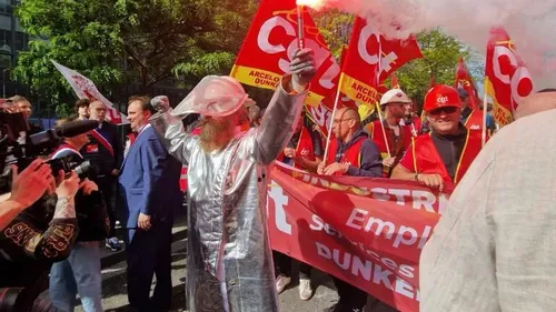 Les salariés d'Arcelor Mittal Dunkerque sont à Paris pour exprimer...