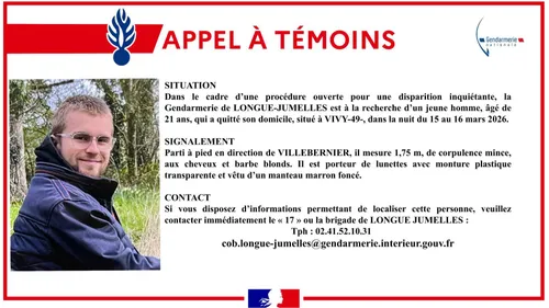 Vivy. Un appel à témoins lancé, après la disparition d'un jeune...
