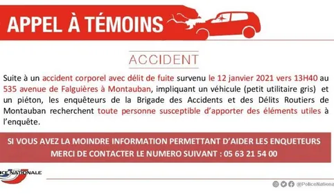 Montauban : Appel à témoin après un délit de fuite
