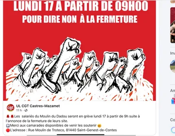 TARN: Les salariés du Moulin du Dadou sont en grève à St...