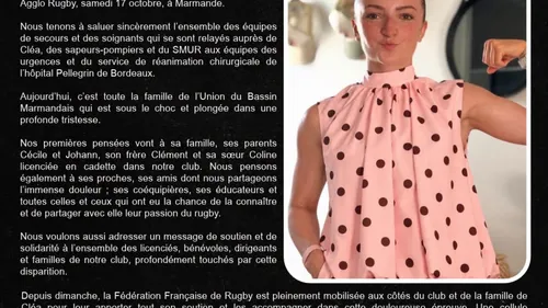 Décès d'une jeune joueuse de rugby : émotion et incompréhension...