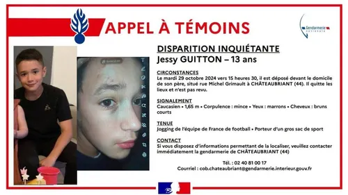 Appel à témoin : disparition inquiétante d'un enfant de 13 ans à...