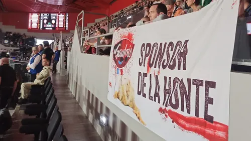 L214 exhibe une banderole anti-élevages industriels durant le match...