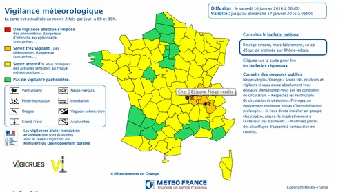 La Loire et 3 départements de Rhône-Alpes en vigilance orange...