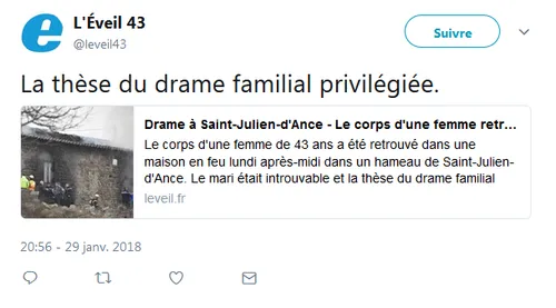 Haute-Loire : une femme de 43 ans meurt dans l'incendie de sa...