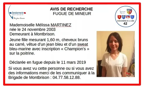 Montbrison : toujours aucune trace de Mélissa, l'ado de 15 ans...