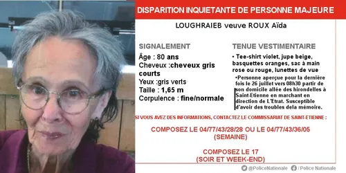 Disparition à Saint-Etienne : une femme de 80 ans toujours recherchée