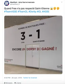 Derby ASSE-OL : la boutique Free du centre commercial Lyon...