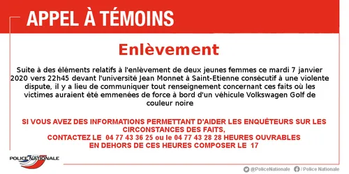 Saint-Etienne : la police lance un appel à témoins après un enlèvement