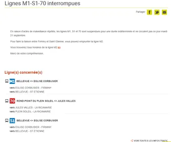 Saint-Etienne Métropole : Reprise des lignes M1,S1 et 70 ce mercredi
