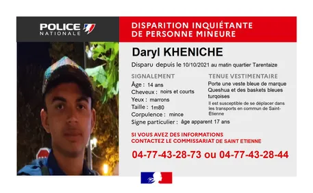 Saint-Etienne : disparition inquiétante d'un jeune de 14 ans