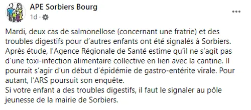 Des supsicions de cas de salmonellose à Sorbiers