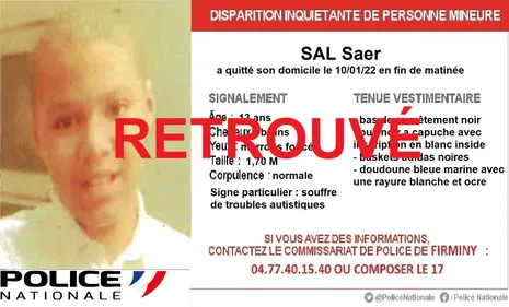 Disparition inquiétante signalée à Firminy : l'ado retrouvé