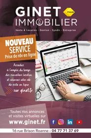 A Roanne, Ginet Immobilier propose la prise de rendez-vous en ligne...