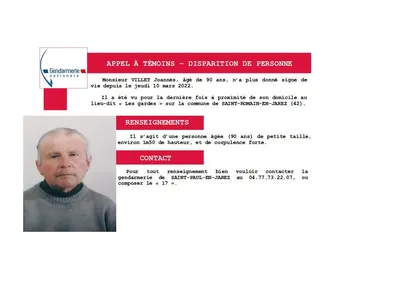 Une disparition inquiétante signalée du côté de Saint-Romain-en-Jarez
