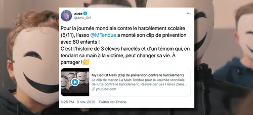 Amir partage sur Twitter un clip de sensibilisation au harcèlement...