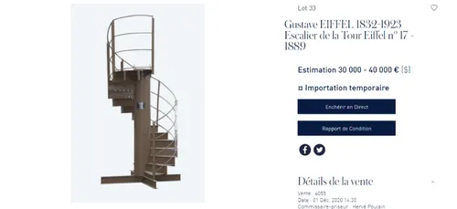 Un tronçon d’escalier de la Tour Eiffel vendu pour 274 000 euros