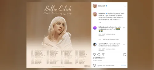 Billie Eilish passera à l’Accor Arena de Paris en juin 2022