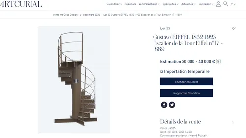 Un tronçon d’escalier de la Tour Eiffel vendu pour 274 000 euros