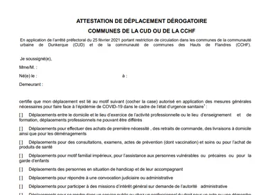 Une attestation de déplacement à télécharger durant le confinement...