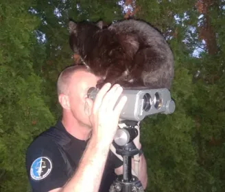 Insolite : un chat se pose sur des jumelles de gendarmerie