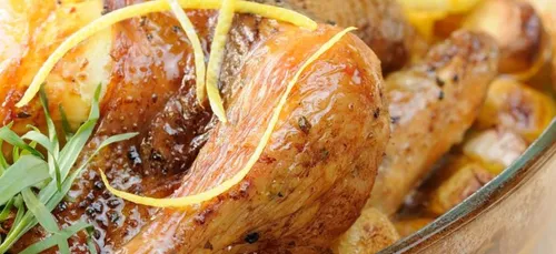 Cuisses de poulet confites au four à la moutarde et à l’estragon