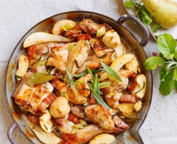 Lapin au cidre, pommes et poires