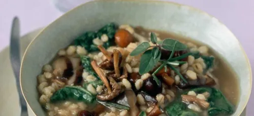 Soupe d'orge, épinard et cèpes