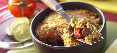 Tapas d'agneau et de tomates confites façon crumble