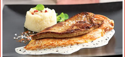 Purée de panais, poulet grillé et huile de truffe