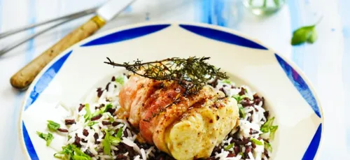 Rôti de lotte lardée et riz sauvage