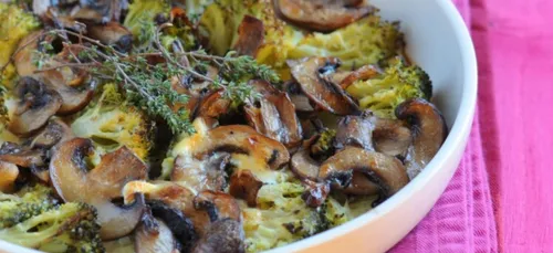 Gratin végétarien de brocoli aux champignons et steak de soja